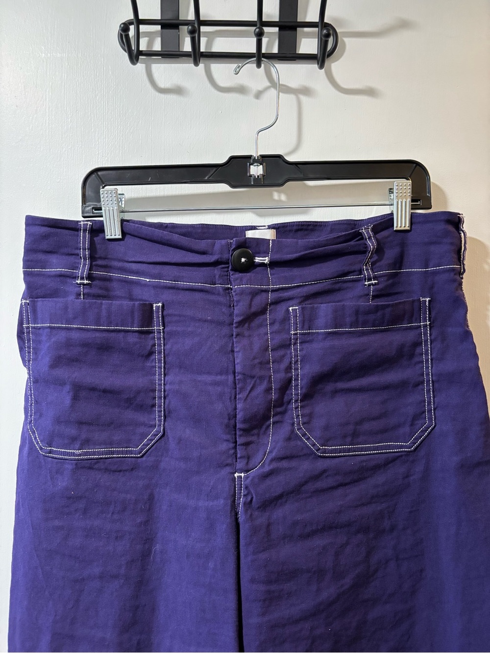 MAEVE The Colette Wide Leg High Rise Anthropologie Purple Contrast Stitch Sz 32 - Picture 3 of 9